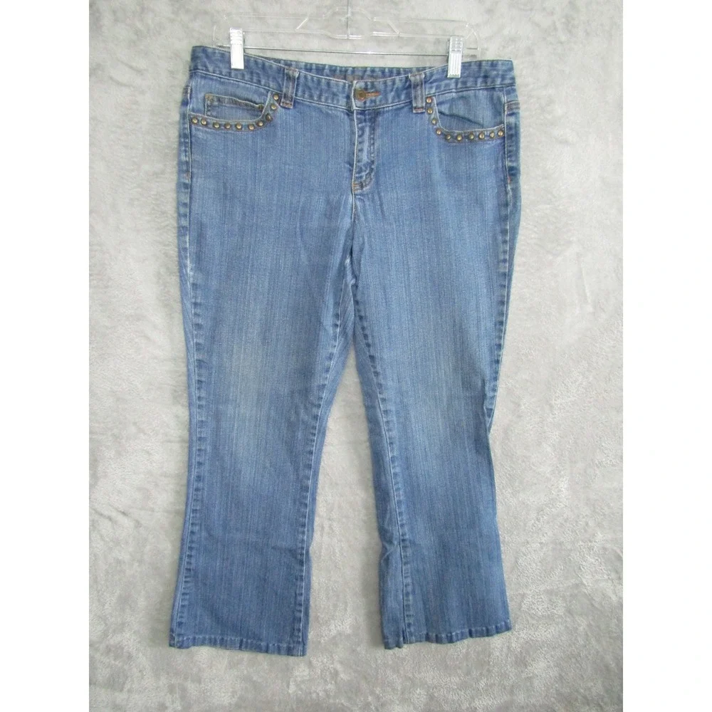 Michael Kors Womens Jeans‎ Blue Denim Studded Pockets Bootcut Cropped Size 12